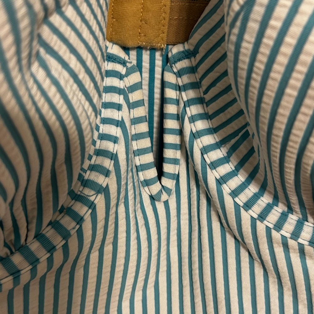 Cacique Swim Balconette Tankini Top 40D Blue White Striped Seersucker Underwire - Picture 3 of 12